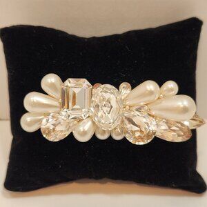 Vintage 90s Wendy Gell Rhinestone and Faux Pearl Brooch